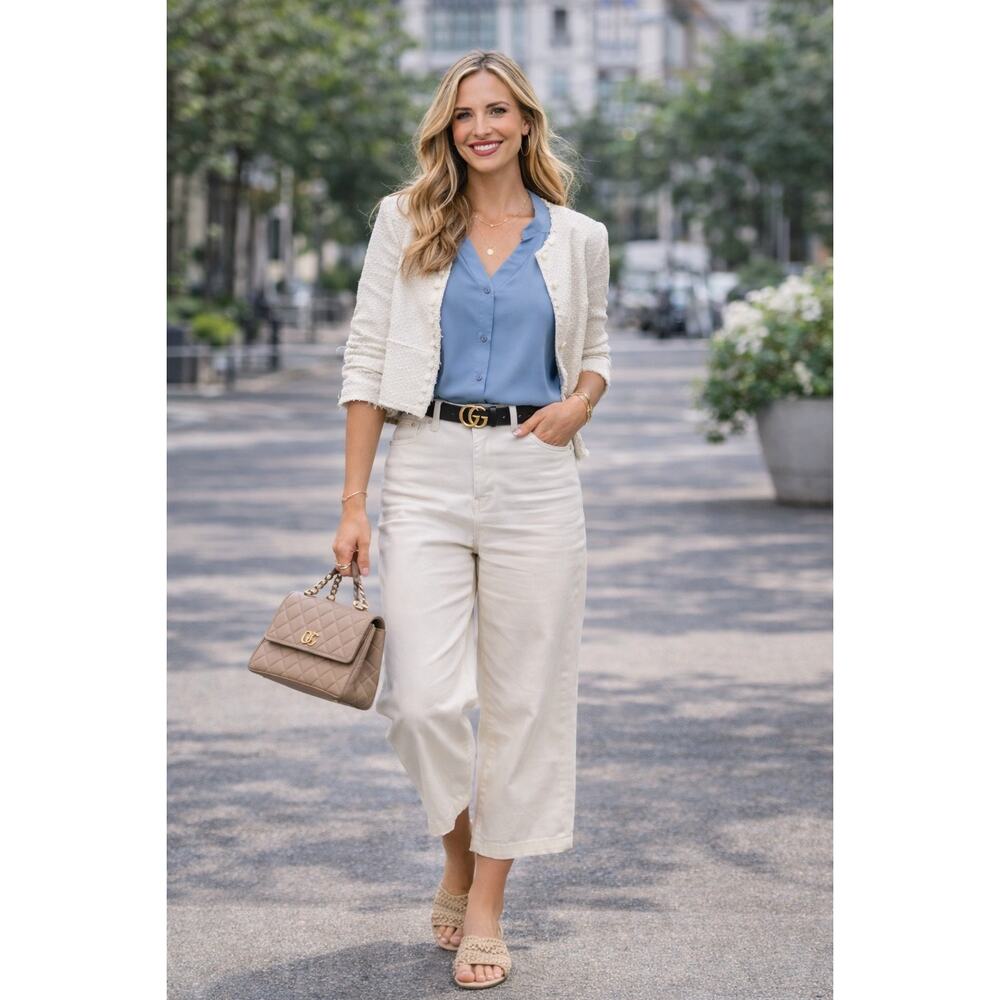 Westbound Medium Blue Blouse Button Front VNeck F… - image 7